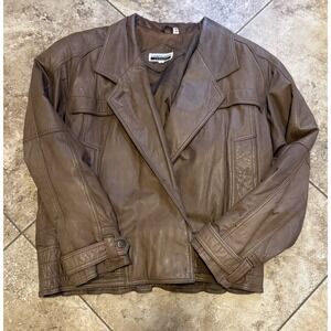 Vintage 1980s‎ Contempo Casuals Brown leather Cropped Moto Jacket Size Medium